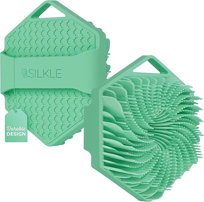 Silicone Body Scrubber - Exfoliating Bath Brush and Skin Cleanser - Shower Sponge for Gentle Body Scrub and Wash - Silicone Scrubbing Care Tool for a Refreshed and Renewed You - Green
