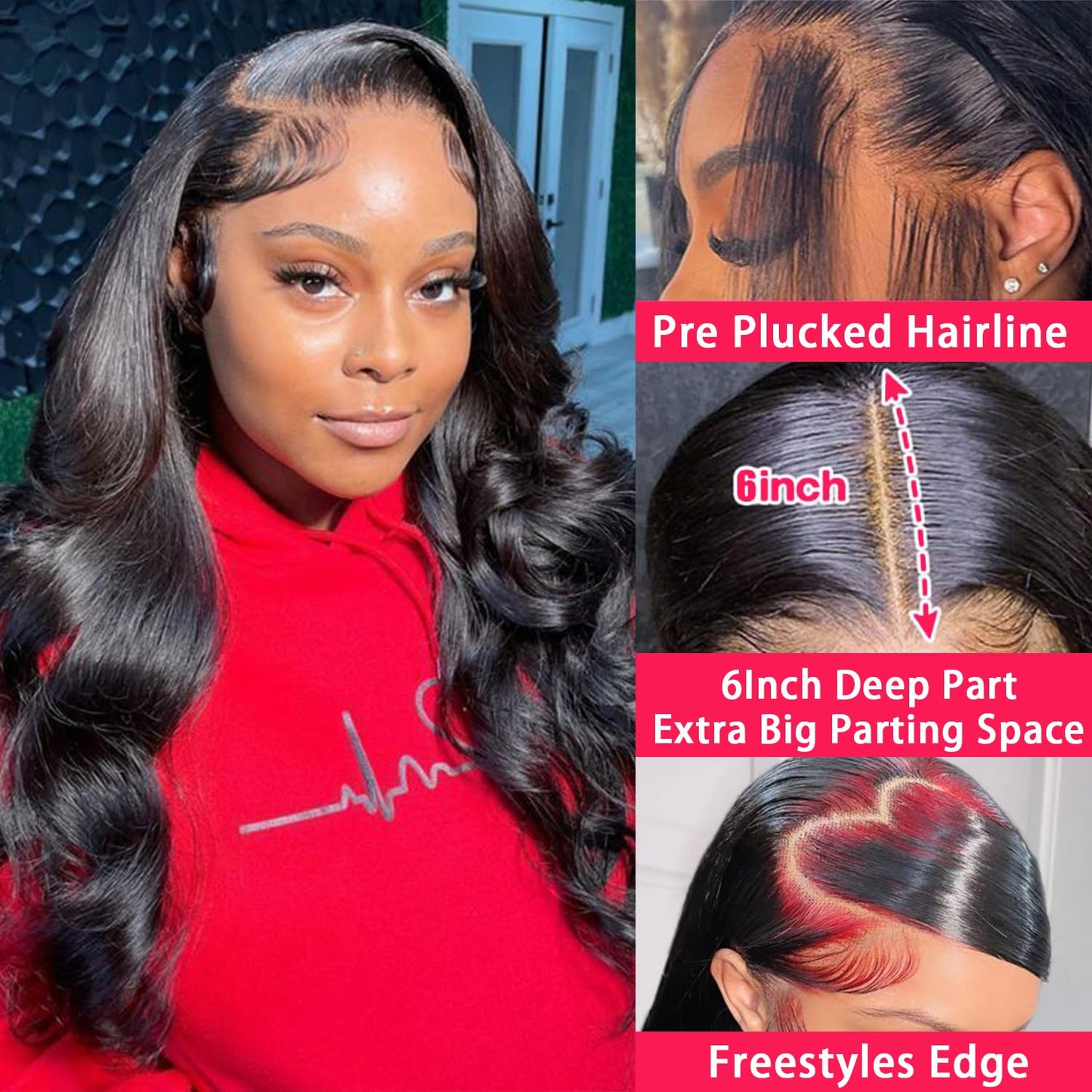PUNUBO 34 Inch 13x6 Lace Front Wigs Human Hair Body Wave 13x6 HD Lace Frontal Wig 180 Density Unprocessed Brazilian Virgin Human