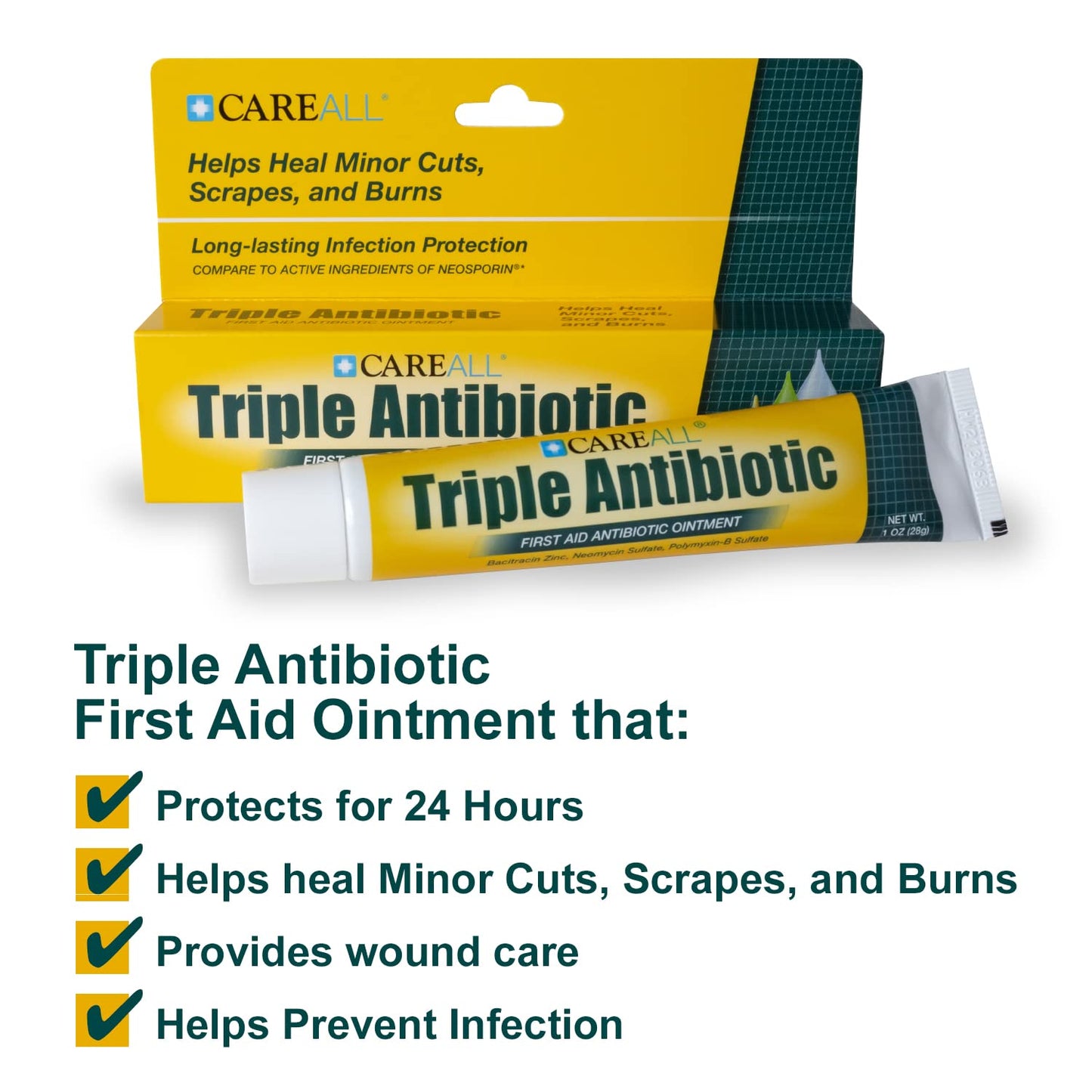 CareAll Triple Antibiotic Ointment 1.0 oz, First Aid Ointment for Minor Scrapes, Cuts, and Burns to Help Guard Against Infection, Compare to The Active Ingredients of Leading Brand (Pack of 1 Tube)