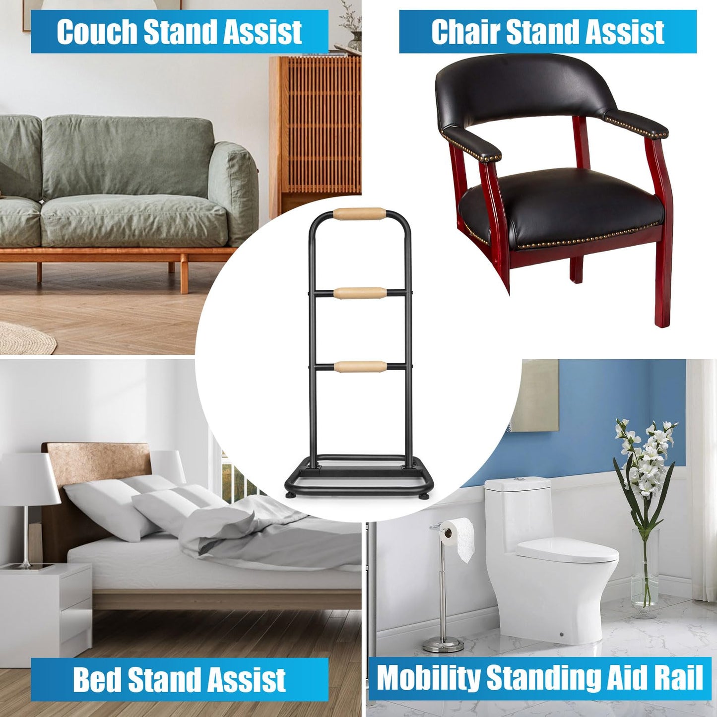 yeezoo Couch Stand Assist with Wooden Handles, Chair Sofa Stand sssist for Seniors, Standing aids & Supports Assist Devices for Elderly sit to Stand(400LBs Loading, 3 Heights, Matt Black)