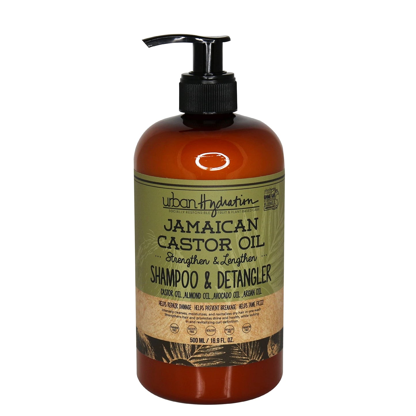 Urban Hydration Jamaican Castor Oil Shampoo and Detangler | Sulfate, Paraben and Dye Free, Cleanses, Hydrates and Repairs Damage