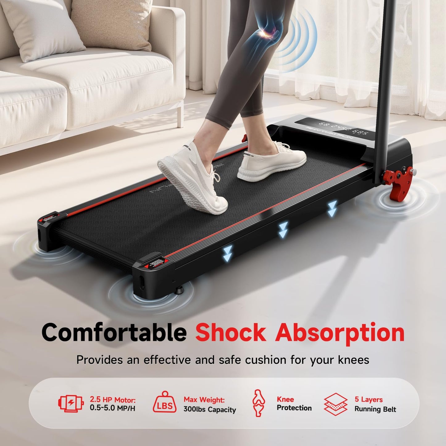 RHYTHM FUN Treadmill with Incline, Walking Pad Treadmill with Handle Bar, Walking Pad with Incline 300lbs Foldable Treadmills with APP, Portable Folding Treadmills for Home/Office with Low Noise