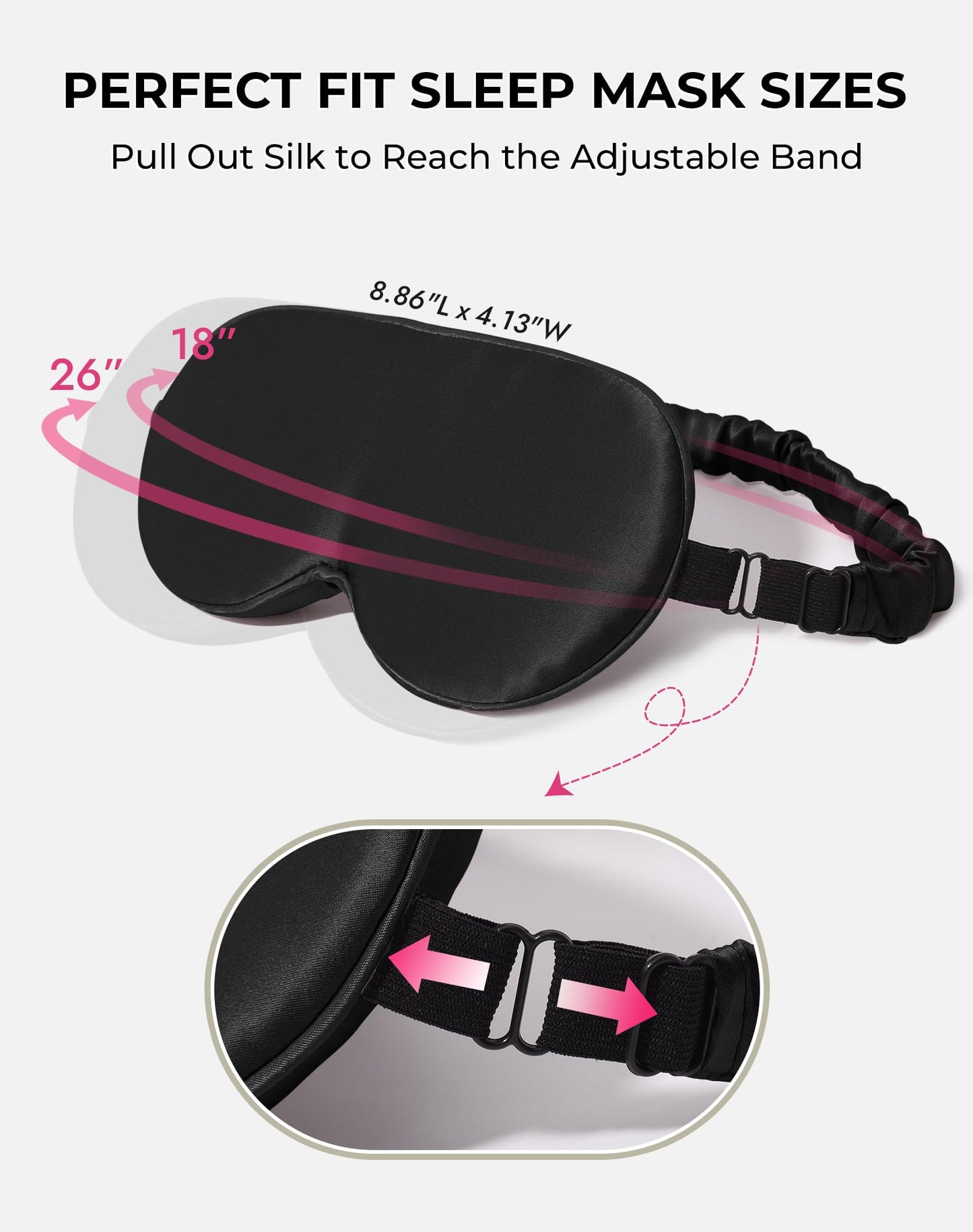 SilkSilky 100% 22 Momme Mulberry Silk Sleep Mask – Upgraded 3D Contoured Eye Mask with Nose Wing Pads & Adjustable Strap, Luxury Blackout Eye Cover for Women & Men (Black)