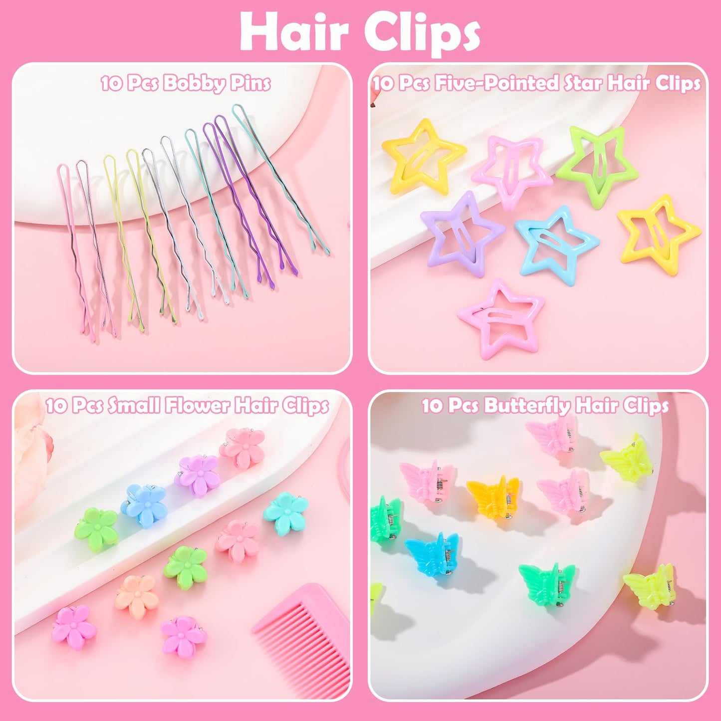 auroray Toddler Hair Accessories, Cotton Toddler Elastic Hair Ties Baby Hair Ties with Hair Clips Hair Tail Tools, Girls Hair Accessories for Girls Baby Toddlers Kids