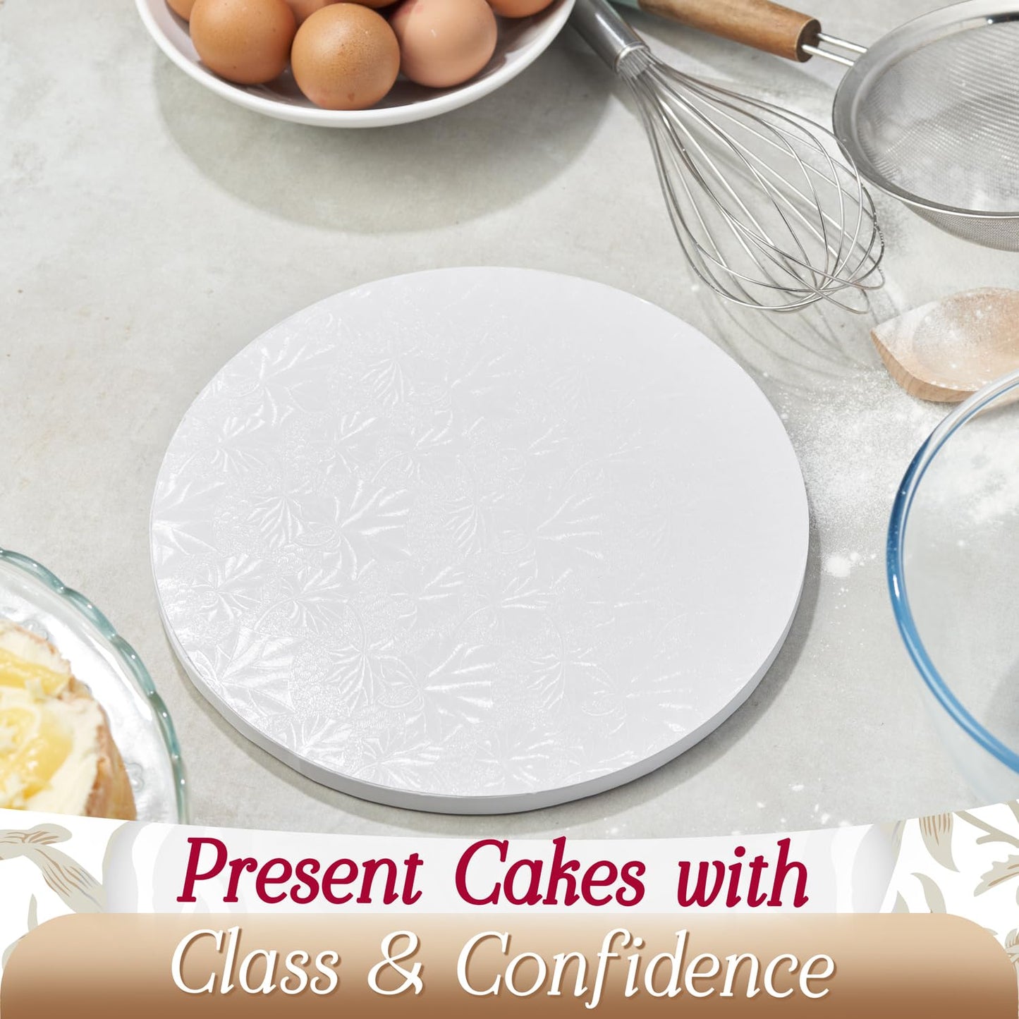 Cakebon Round Cake Boards - Sturdy 1/2 Thick Drums - 10 Inch Professional Smooth Straight Edges White 1-Pack