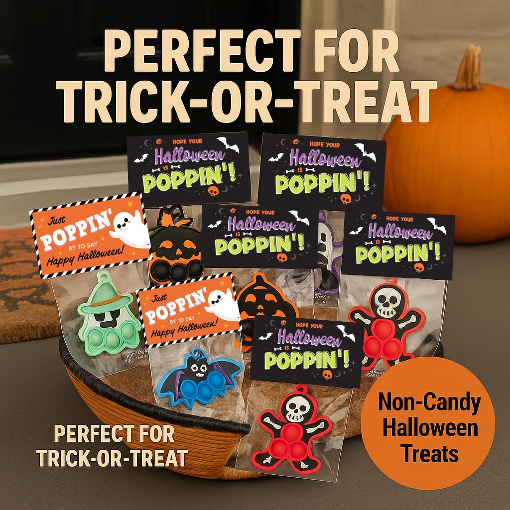 Funeta Halloween Party Favors for Kids – 30 Pack Pop It Fidget Toys Bulk, Fun Spooky Designs, Non-Candy Teal Pumpkin Treats, Trick-or-Treat Handouts, Classroom Goodie Bag Fillers