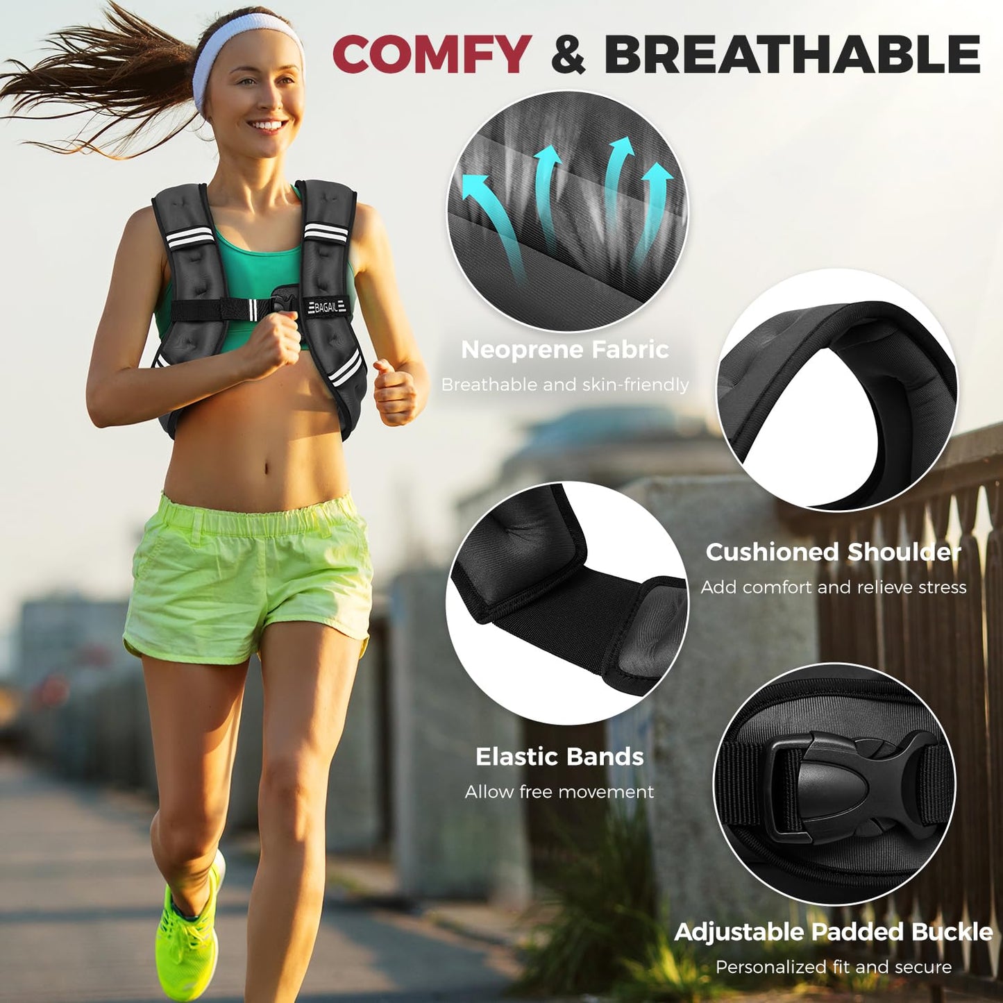 BAGAIL Weighted Vest, 5lb/8lb/10lb/12lb/15lb/20lb/25lb/30lb Weight Vest for Walking & Weight Loss, Reflective Rucking Vest with Phone Pouch for Women & Men, Home Gym & Outdoor Training