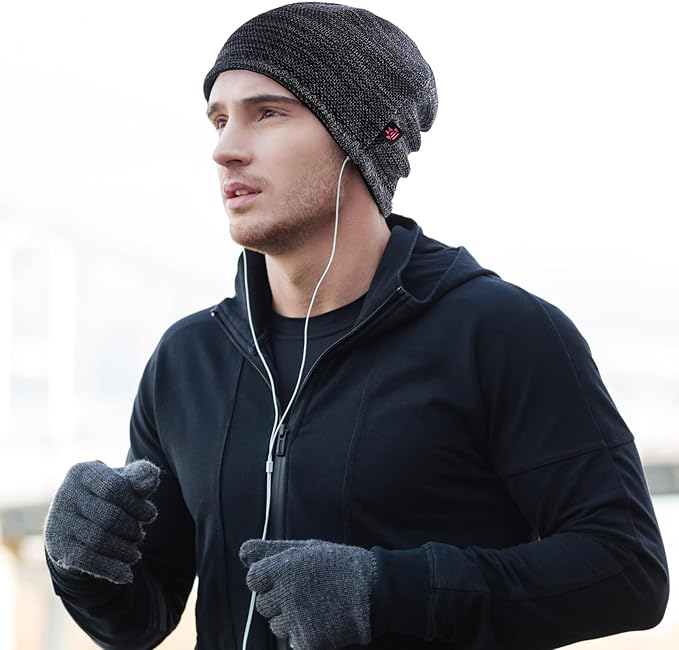 Lvaiz Mens Winter Beanie Hat Warm Fleece Lined Skull Cap for Men Reversible Women Windproof Watch Hat Knit Warm Unisex Beanie