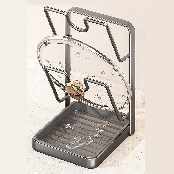 Kitchen Pot Lid Storage Rack - Pot Lid Holder - Pot Lid Rack while cooking - Pot Lid Organizer (Gray, 2-Layer)