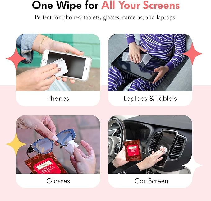 Well-Kept Tech & Lens Wipes - Eyeglass, Screen & Phone Cleaning, Multi-Surface, Lint-Free, Pre Moistened, Streak-Free & Non Scratching - Texas Hold Em, 6 Pack (90 Count)