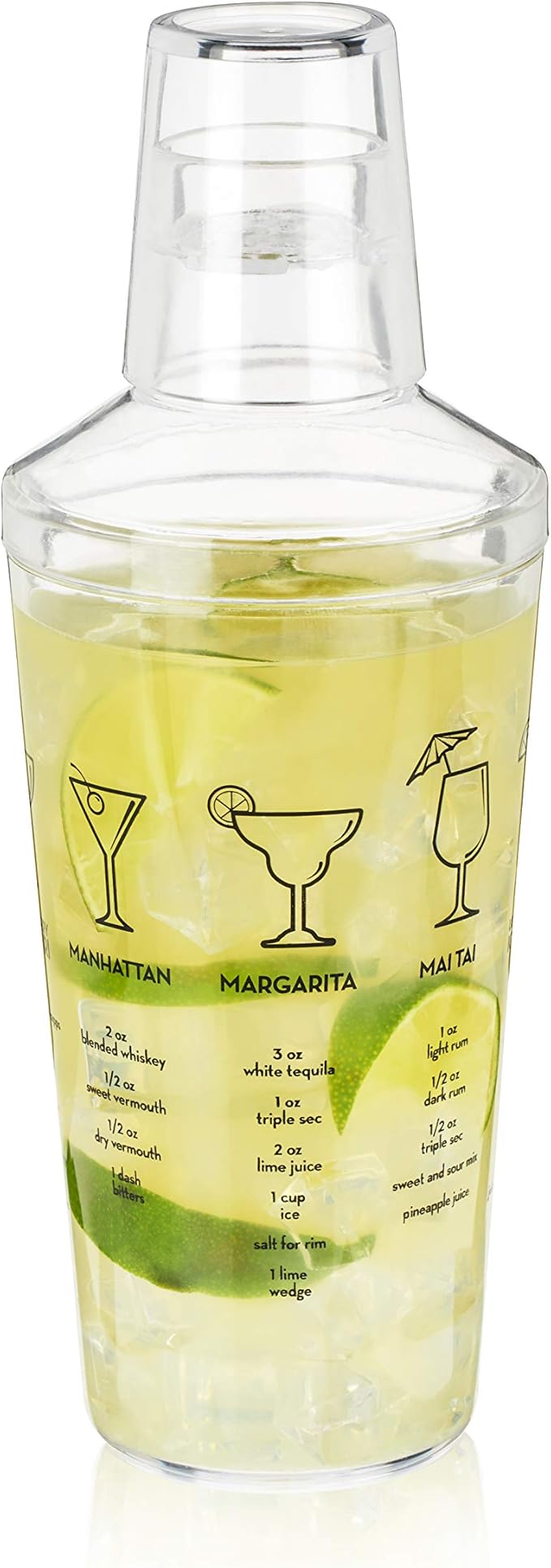 True Maraca Cocktail Shaker with Built In Strainer, Drink Mixer with 7 Classic Drink Recipes & Measurements, Perfect for G...