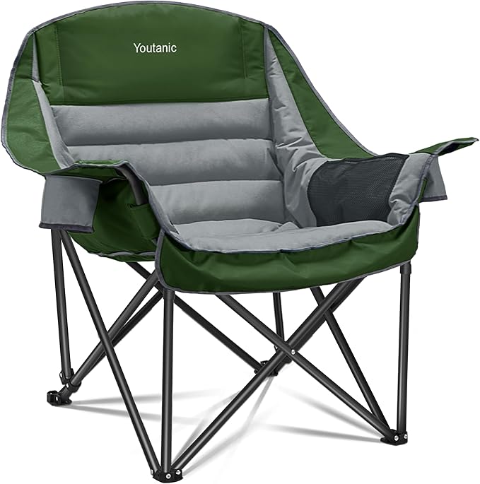 Youtanic Oversized Camping Chair, Portable Folding Camping Chairs with Side Pocket, Cup Holder and Carry Bag, Heavy Duty O...