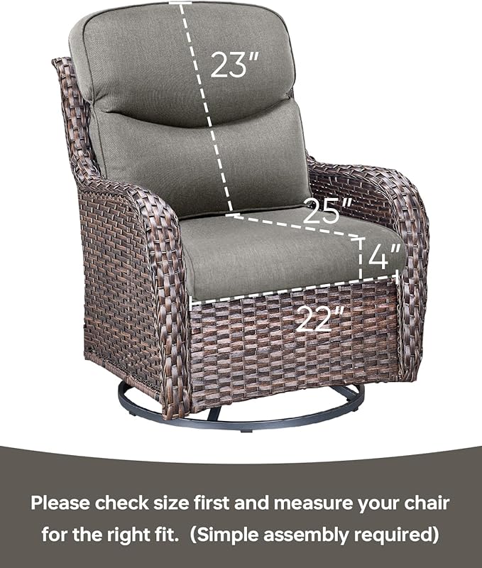 ACTREST Pop 22x25/22x24 Outdoor Replacement Cushions - 1 Set High Back Deep Seat Patio Furniture Cushion for Wicker Dining Swivel Rocking Chairs Rattan Loveseat Couch Sectional Sofa - Grey/Smile