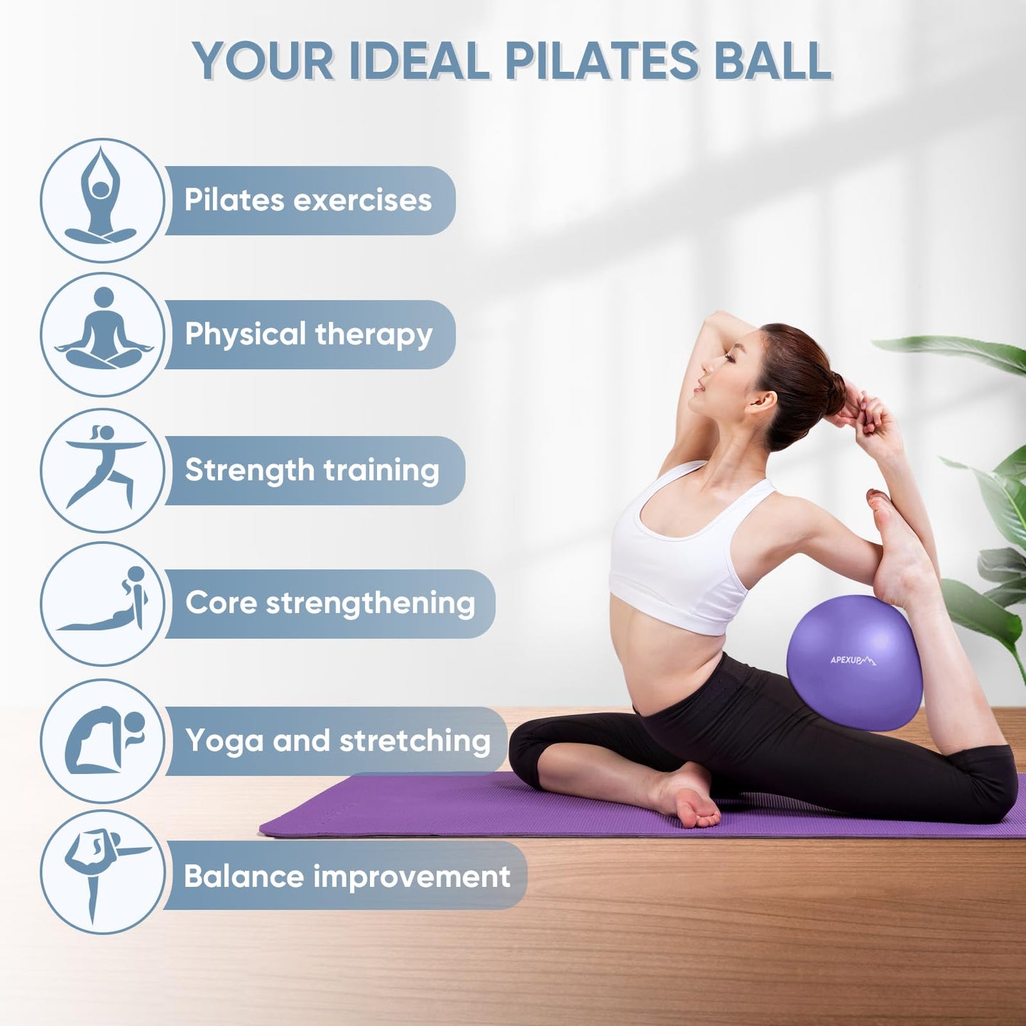 APEXUP Yoga Ball Exercise Ball, Heavy Duty Pilates Ball for Fitness, Balance, Core Workout, Physical Therapy (XXS (9") 23cm, Purple)