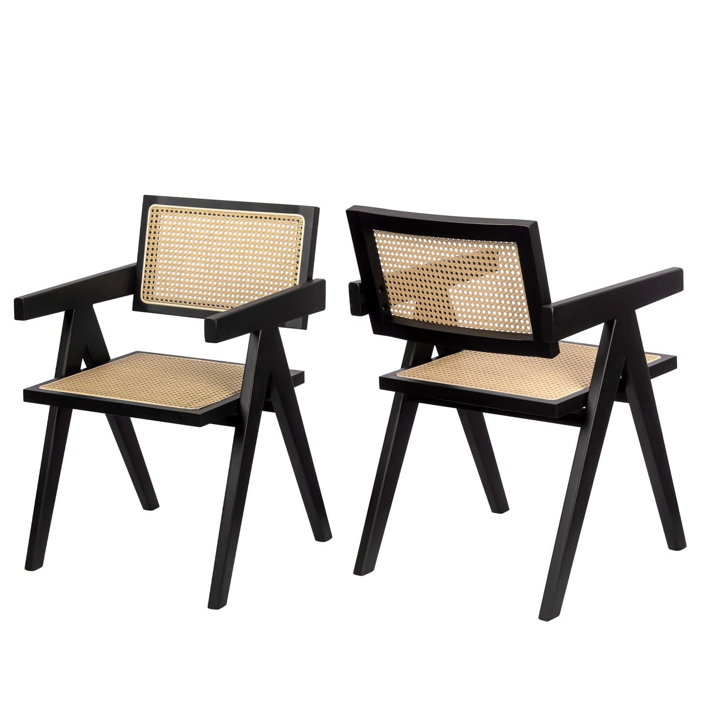 comfy to go Cane Dining Chairs Set of 4, Rattan Kitchen Chairs Black for Dining Room with Armrest