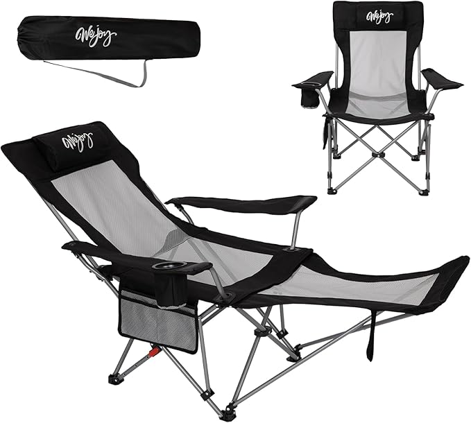 #WEJOY 2-in-1 Reclining Camping Chair with Footrest for Adults Folding Lounge Chair with Adjustable Backrest Lightweight C...