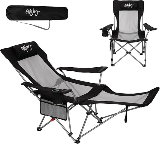 #WEJOY 2-in-1 Reclining Camping Chair with Footrest for Adults Folding Lounge Chair with Adjustable Backrest Lightweight C...