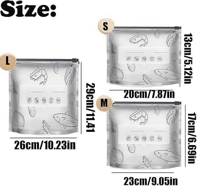 30Pcs Reusable Aluminum Foil Sealable Storage Bags, Thicken Stand Up Foil Sealable Bags with Label and Zip Lock, Aluminum Foil Bags for Food, Vegetable Fruit Meat (10*S+10*M+10*L)