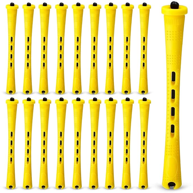 WILLBOND 60 Pcs Perm Rods for Long Hair Plastic Curl Rods Cold Wave Irons Curling Roller for Hair Styling Hairdressing Tools(0.28 Inch,Yellow)
