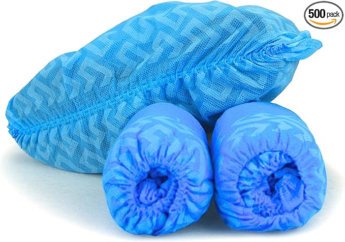 G & F Products Disposable Shoe Covers, Slip-Resistant Booties, Heavy-Duty, Waterproof, Elastic Band, Non-Slip Silicone Sole, Reusable, Protects Floors, Blue 11 Us Men & 13 Us Women, 500 Pcs (250 Pair)