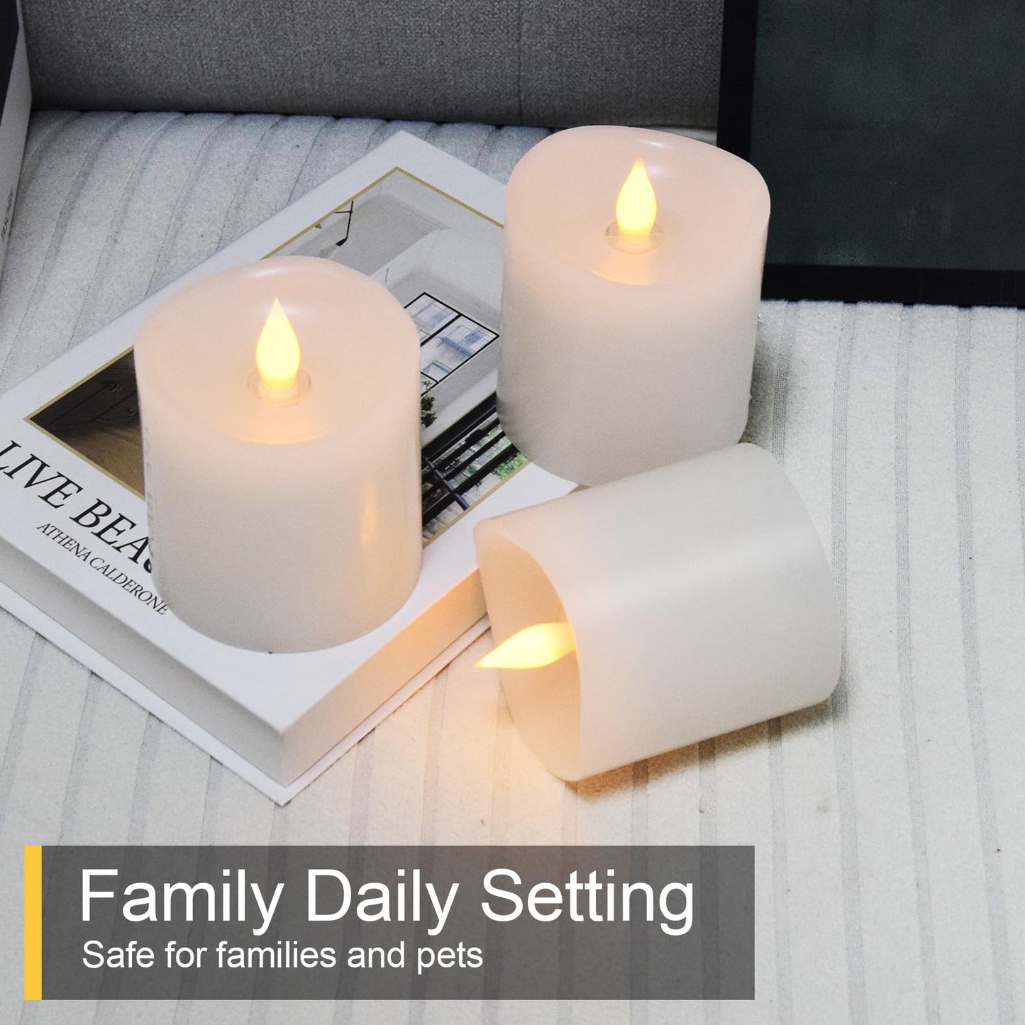 Genwelled Life Plus Flickering Flameless LED Candles Battery Operated Candle 2AA 600 Hours White 3x3 inch Set of 3 Real Wax Pillar Candles with Remote and Timer Halloween Christmas Holiday and Wedding