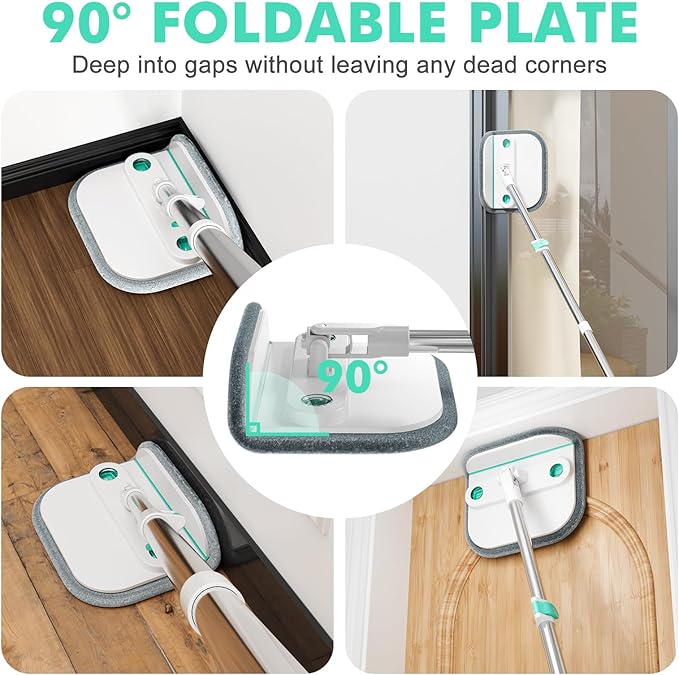 Upgraded Self-Standing Spin Mop and Bucket System, Detachable Inner Mop Bucket Separates Dirty Water & 90° Foldable Head, Triple-Scrub System, 0.9Gal Dual Drainage, for Hardwood Floors (Blue 6 Pads)