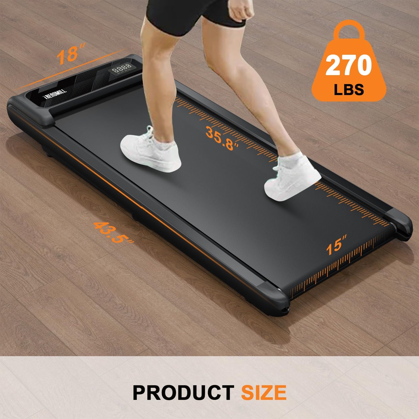 Canisflax Walking Pad with Handle Bar, 2.5HP Treadmill with Handle, Portable Under Desk Treadmill for Home Office Use, Adjustable Incline, Large LED Display, Remote Control, Grey