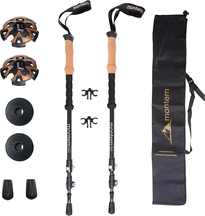 Montem 3K Carbon Fiber Trekking Poles – Ultralight, Shock Absorbing, Quick Lock, Weather Resistant – Premium Hiking/Walkin...