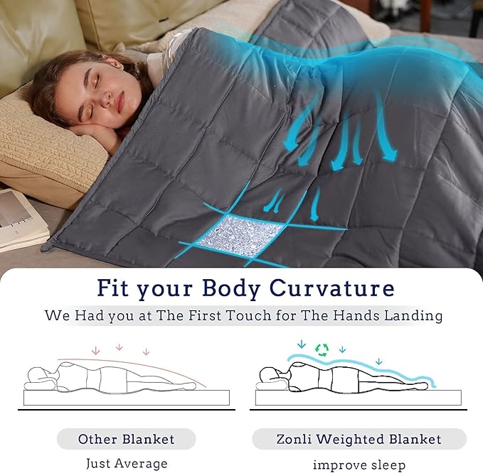 ZonLi Weighted Blanket (60"x80", 15lbs, Dark Grey) Queen Size Weighted Blanket for Adults, High Breathability Cooling Heavy Blanket, Soft Material with Premium Glass Beads, All-Season, Easy Care