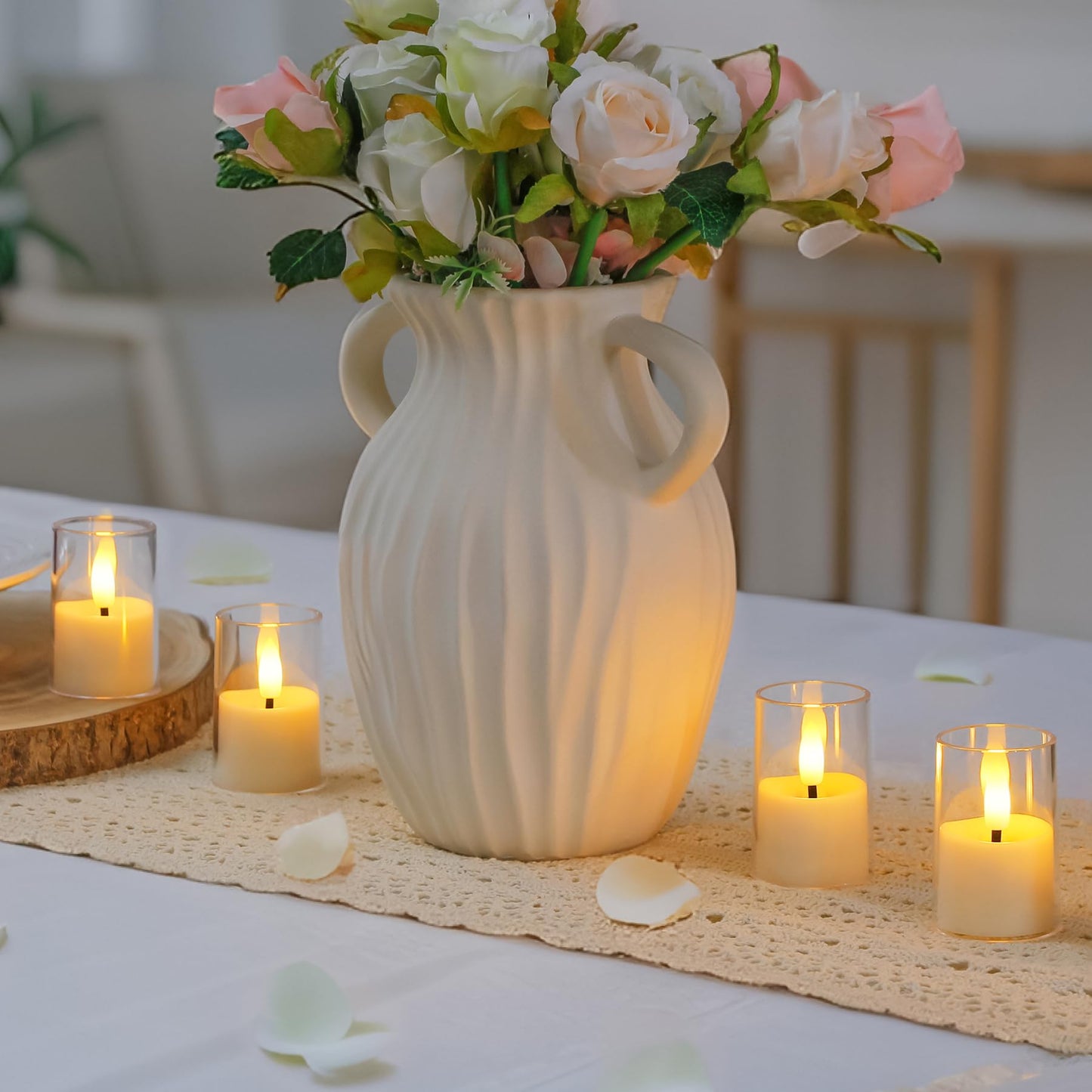 Zevanor Flameless Small Tea Light LED Candles, Acrylic Battery Operated Votive 1.7" x2.5" with Remote Control and Timer, Tealight White Flickering Warm Light Pack of 15 Electric Long Lasting