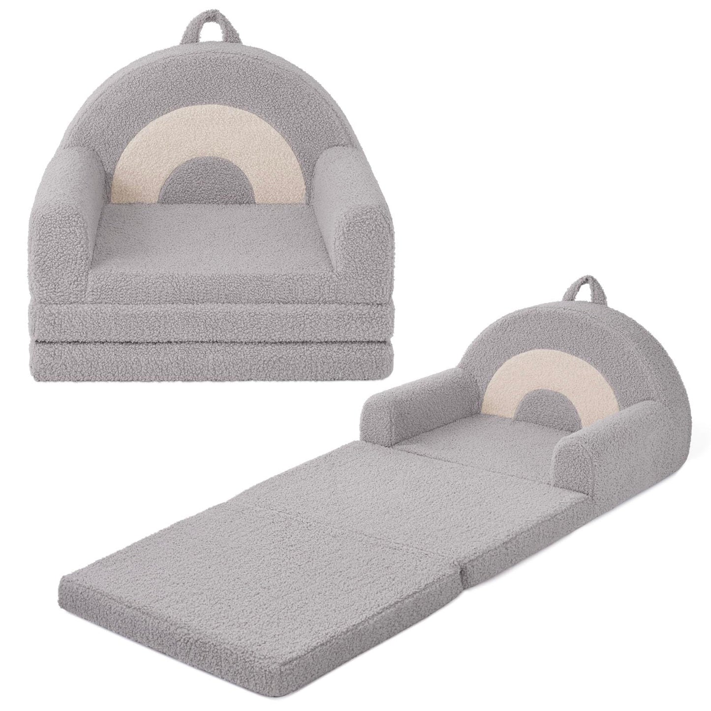 Blissful Diary Foldable Toddler Couch, 2-in-1 Comfy Toddler Chair & Lounger for Reading, Nap, Playroom, Kids Couch Sofa for 1 2 3+ Year Old Girls Boys Birthday Gift, Light Gray Arclet