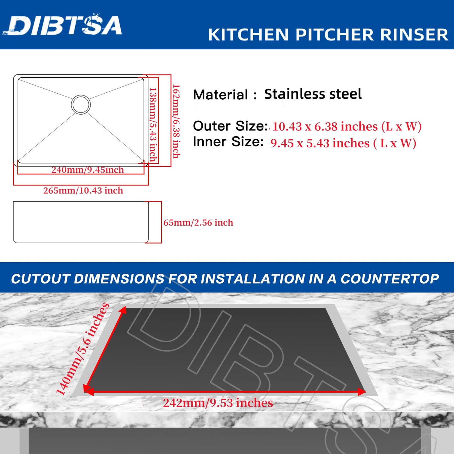 DIBTSA Pitcher Rinser, Automatic Glass Cup Washer, Stainless Steel Coffee Milk Tea Cup Cleaner Sink, for Home Kitchen Hotel Bar Restaurant (10.4x6.4x2.6 Inch)