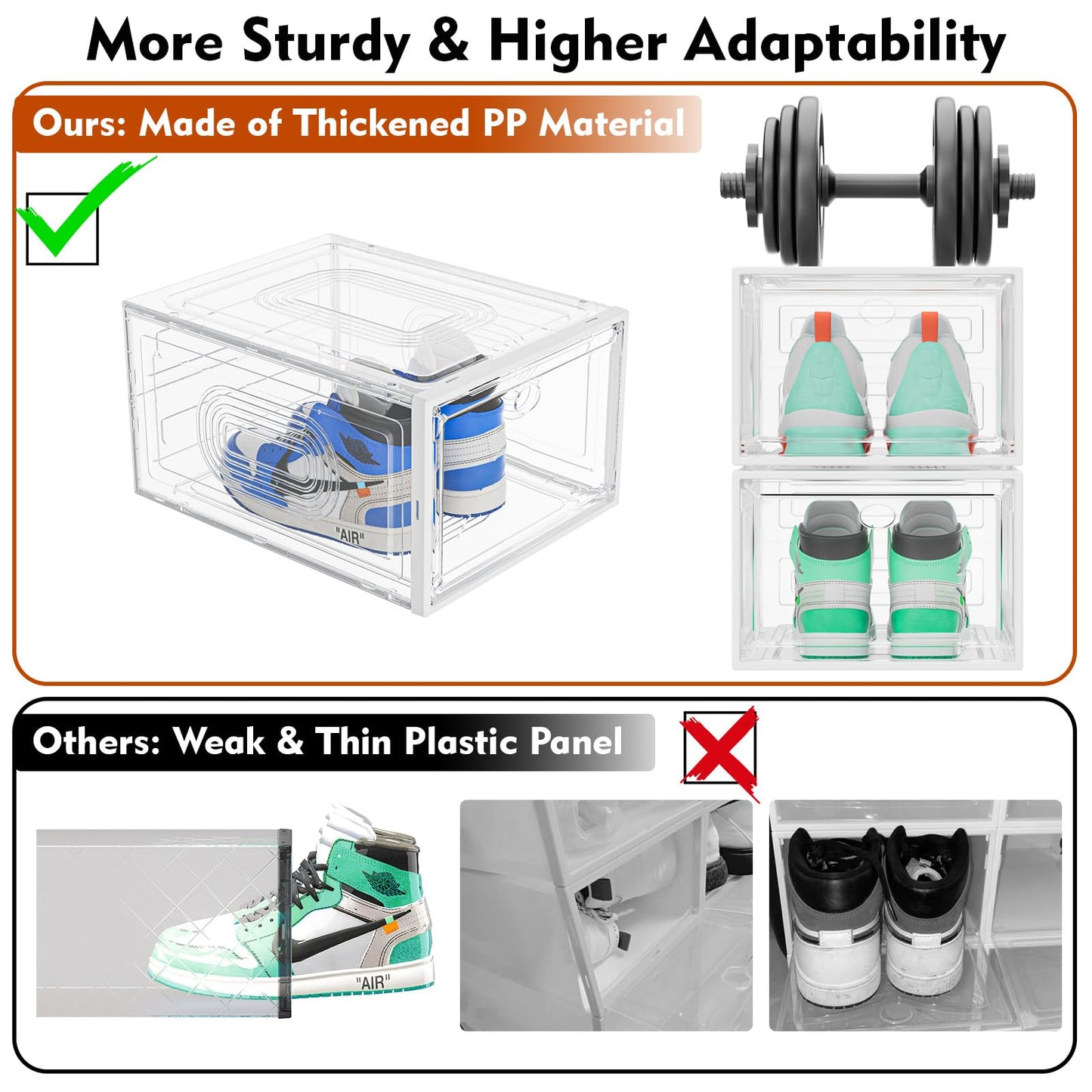 caktraie 10 Pack Thicken Shoe Organizer Stackable,Upgraded Sturdy Shoe Storage Box with Magnetic Door,Shoe Containers For Sneaker Display,Hat Organizer,White