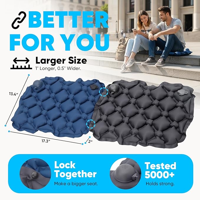 Sekey Pump Up Inflatable Seat Cushion, Portable & Lightweight Airplane Seat Cushion, for Long Flights Stadium Camping Office Travel