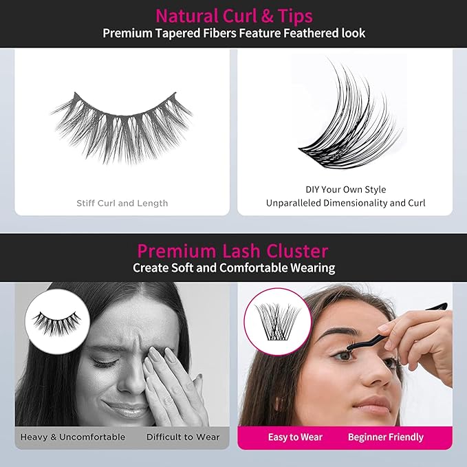 Individual Lashes 144pcs D Curl Lash Clusters Mixed Length Individual Lash Extensions Cluster Lashes DIY Lash Extension Supplies Eyelash Clusters (F5-0.07D, 12-18mm)