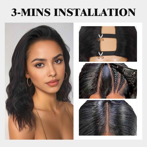 WIGNEE U Part Human Hair Wig 100% Brazilian Hair U Part Wig 4.5 CM Deep U Part Wig Human Hair 16 Inch Lightweight U Part Wigs For Black Women Natural Blend Beginner Friendly