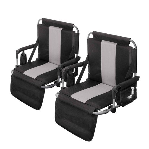 GREEN PARTY Stadium Seats for Bleachers 2 Pack Portable Outdoor Floor Folding Stadium Chair with Armrest, Back Support, Cup Holder, Mesh Bag and Hide Hooks