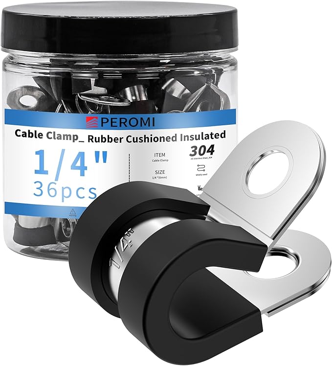 36PCS 1/4" Double Cable Clamps with updated Enhanced Riveted Reinforce, 304 Stainless Steel Rubber Cushioned Insulated Clamps for Secure Loop, Pipe & Metal Wire Fixing