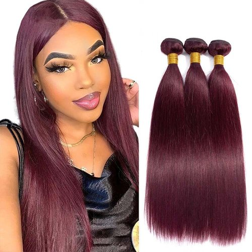 Habiliana Human Hair Bundles 16 18 20 Inch Burgundy 99J Straight Bundles Human Hair 100% Unprocessed Soft Sewn In with Double Drown Weft for Black Women