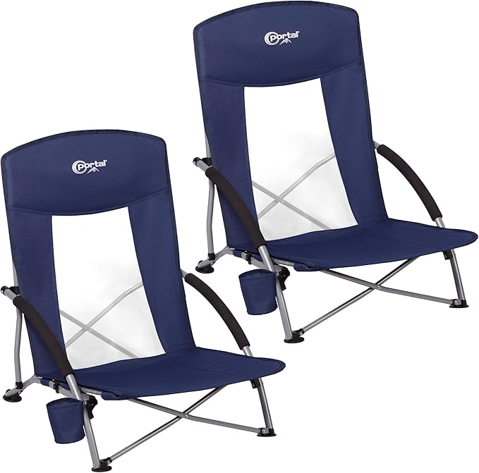 PORTAL Beach Chairs for Adults Camping Low Lightweight Portable Chair with Cup Holder Mesh Back Carry Bag for Outdoor Sand...