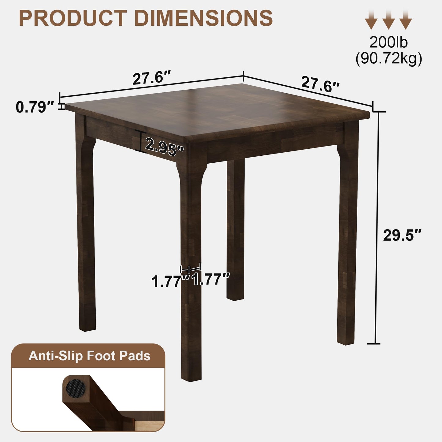 YEMNMFH 27.6” Square Dining Table - Small Kitchen Table with Solid Wood Legs, Mid Century Modern Desks for Small Spaces, Wooden Dining Room Tables for Kitchen, Living Room & Dining Room, Walnut Color