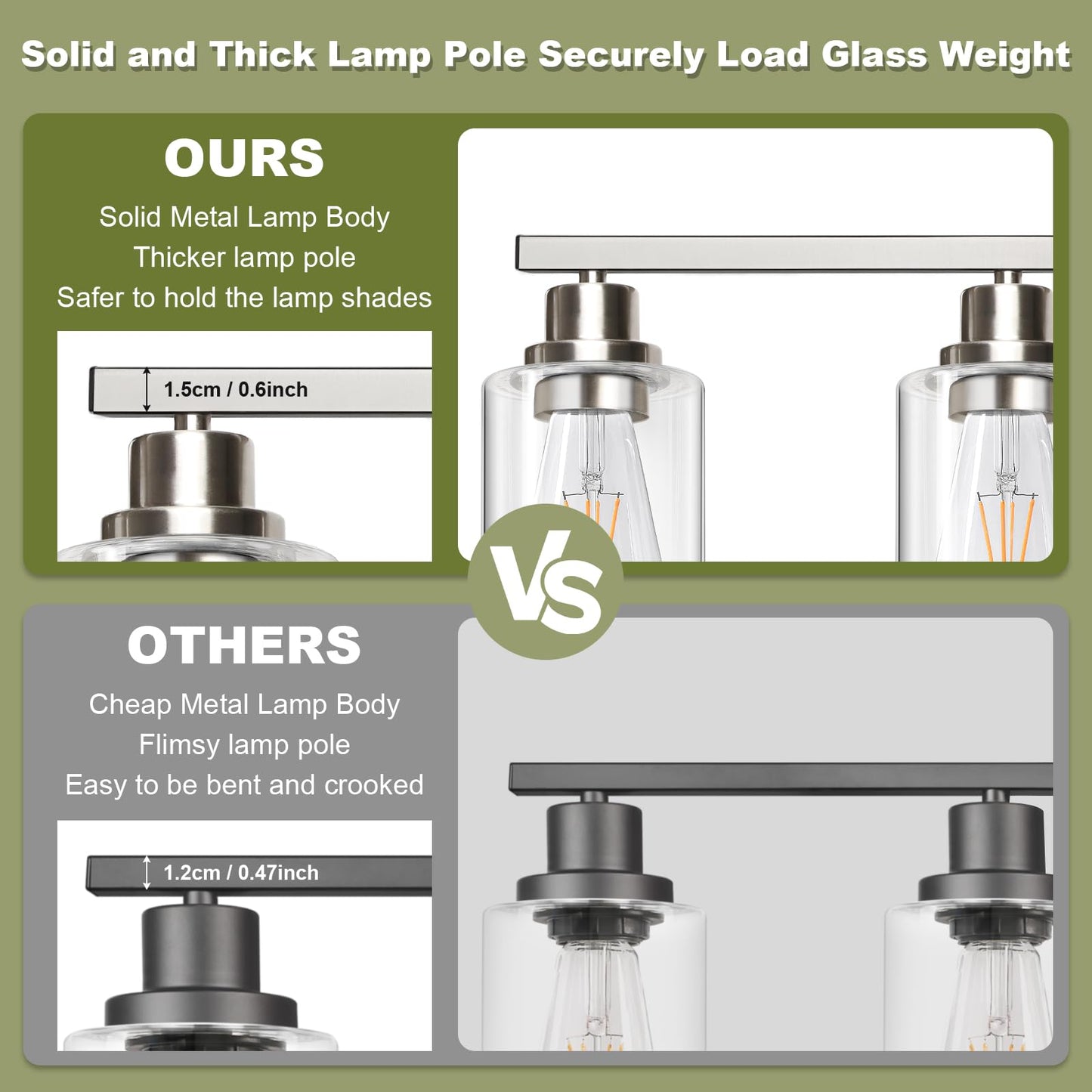 Unicozin Modern Bathroom Light Fixtures, 5 Light Vanity Lights Over Mirror, Brushed Nickel Wall Lamp with Clear Glass for Living Room Cabinet Bedroom Porch