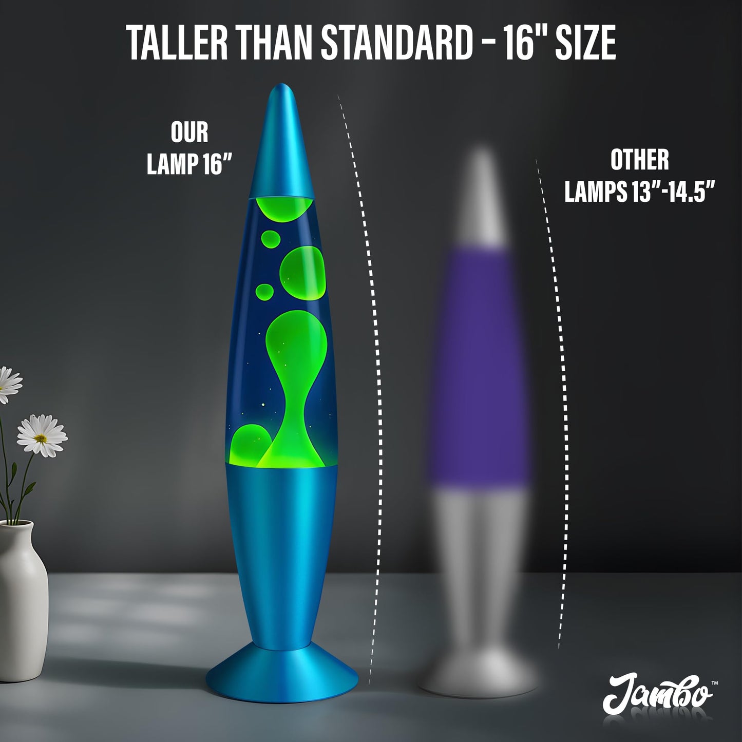 JAMBO 16" Beautiful Lamp- Blue with Yellow/Green Wax, Relaxing Liquid Light, Night Light Nightlight, Home Decor Living Room Office Bedroom Lamp for Adults Teens Kids, Magma Motion