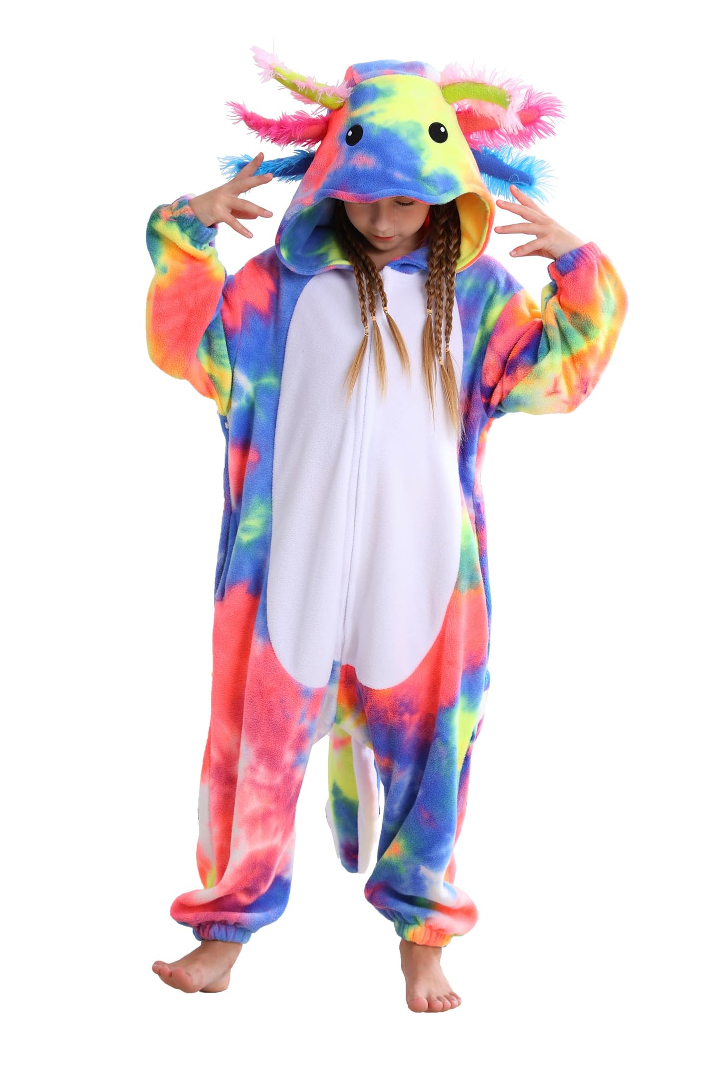 ATOZ Unisex Children Animal Dyeing Axolotl-Red Onesie, Halloween Costume Pajamas Christmas Cosplay Sleepwear For Boys Girls 6-7Y