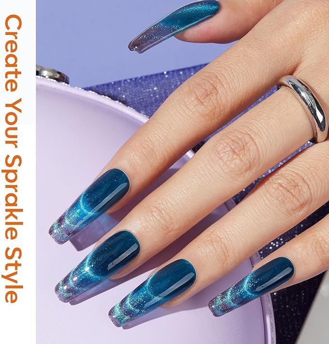 modelones Cat Eye Magnetic for Nails,15PCS Cat Eye Gel Nail Polish Magnet Tools Powerful Set Wand Magnet Winter Nail Polish Square Round Magnet Stick Diverse Glassy Cateye Effect