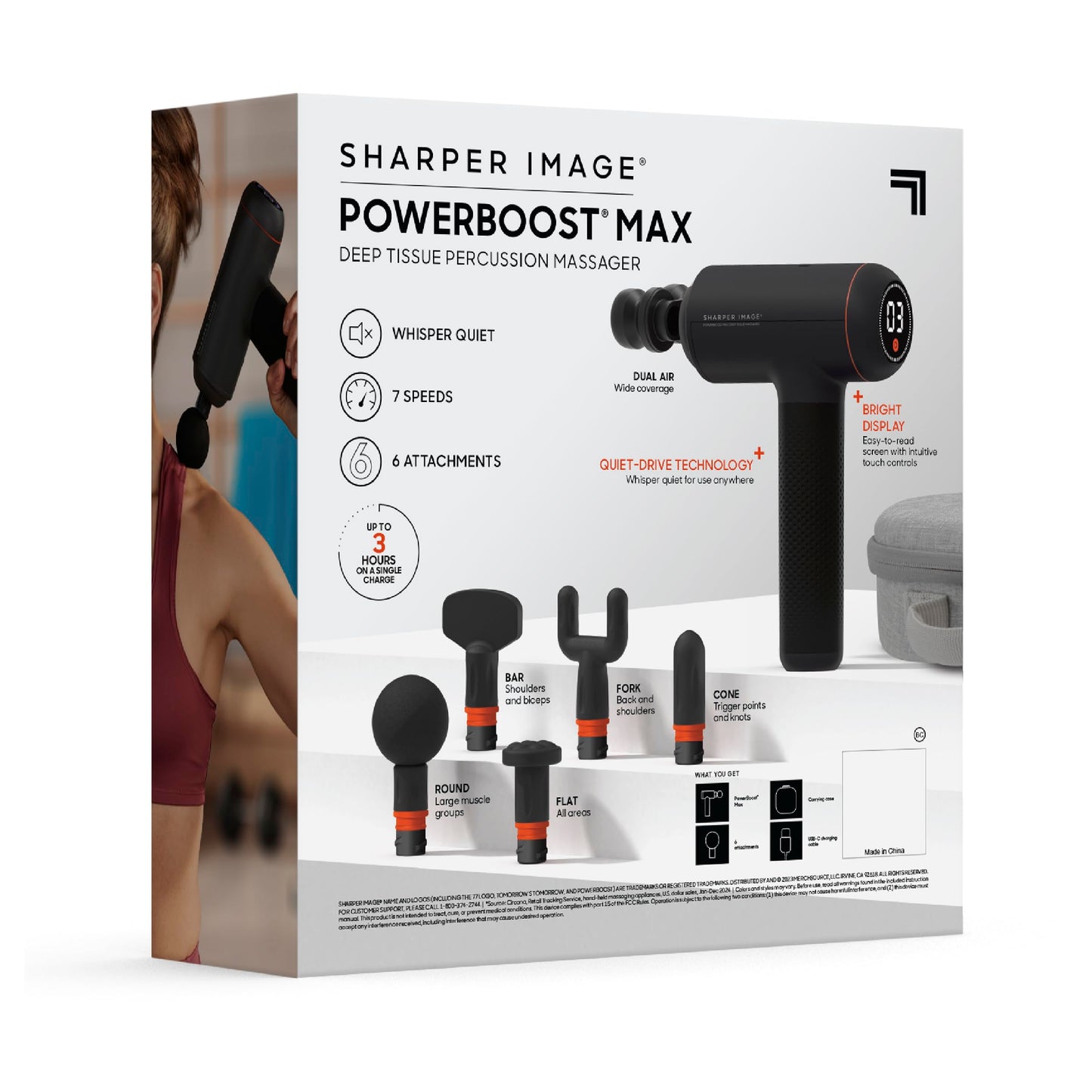 Sharper Image PowerBoost Max Massage Gun | Anti-Stall Deep Tissue Percussion Massager | 7 Speeds | Workout Muscle Recovery | Pain Relief | Back Shoulder Massager | Massage Tool | Gifts for Men Women