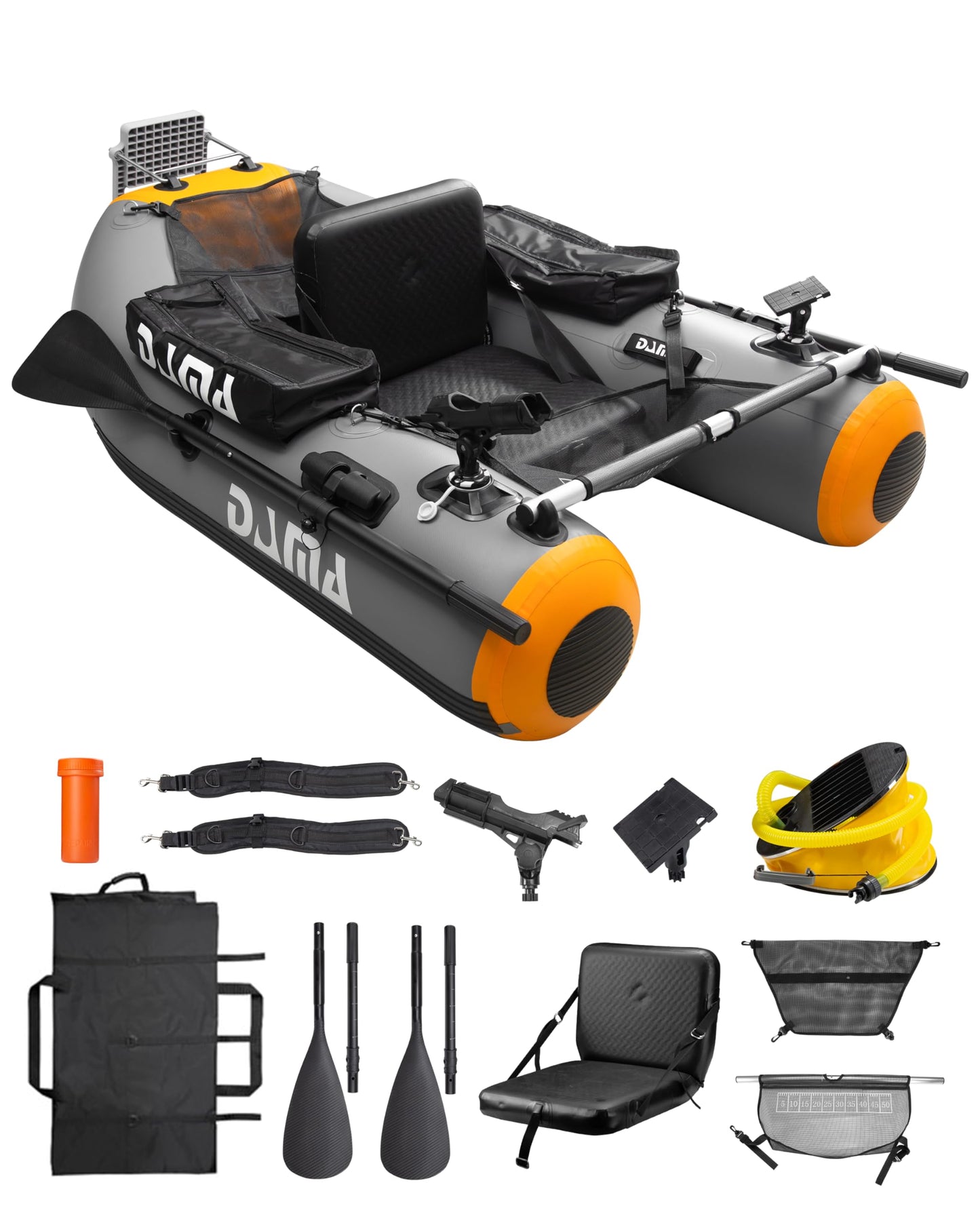 DAMA Inflatable Boats Heavy Duty Raft Fishing Boat Dinghy 170 * 120cm, w/Fishing Rod Holders & Seat, Inflatable Seat, Oars, Storage Bag
