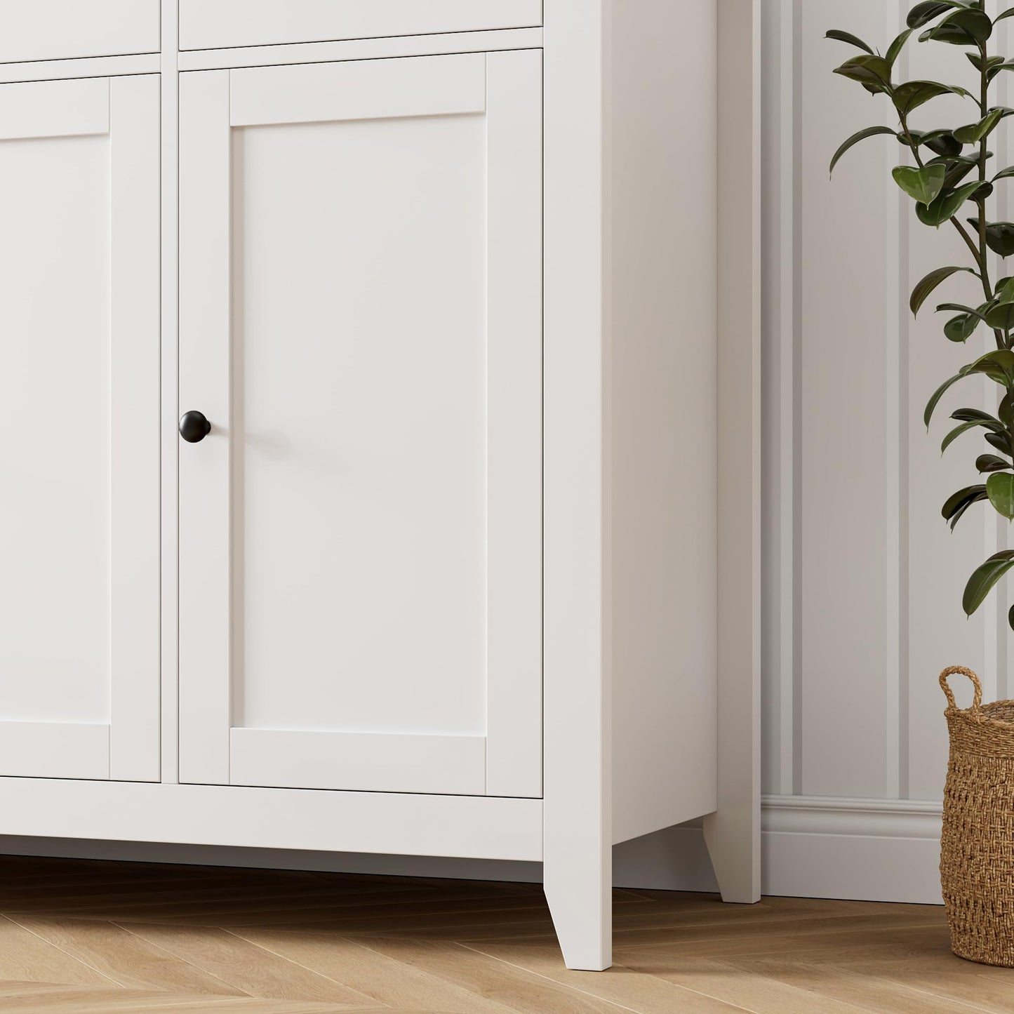HORSTORS 55" Buffet Cabinet, Modern Farmhouse Sideboard Buffet with Drawers, Large Kitchen Storage Cabinet with Adjustable Shelves, Wood Coffee Bar for Kitchen, Dining Room, Living Room, White