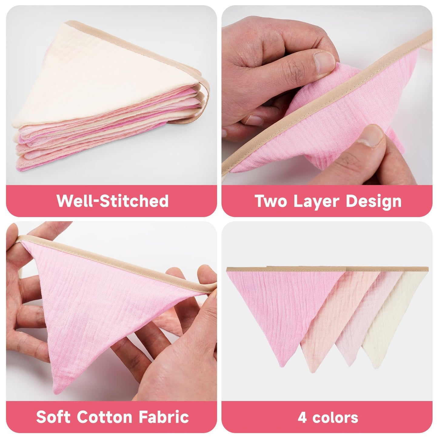GCQQ Pennant Banner Flags 9Ft Pink Pennant Nursery Garland 12Pcs Light Pink Baby Girl Banners Double-Side Bunting Triangle Birthday Banner Girl Toddler Room Decor for Kids Bed Baby Shower Party Decor