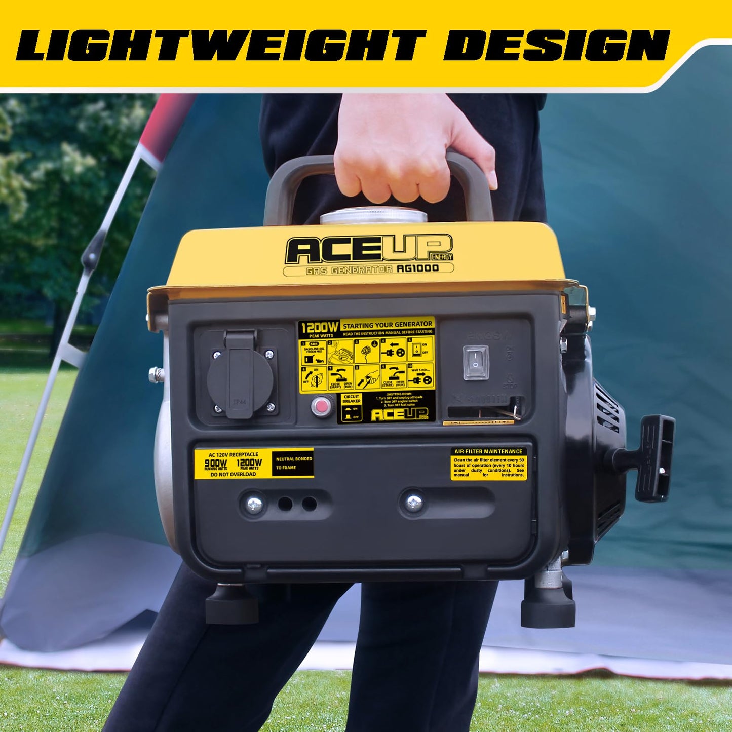 Aceup Energy 1,200W Gas-Powered Generator, Small Portable Generator Camping Ultralight, Epa & Carb Compliant